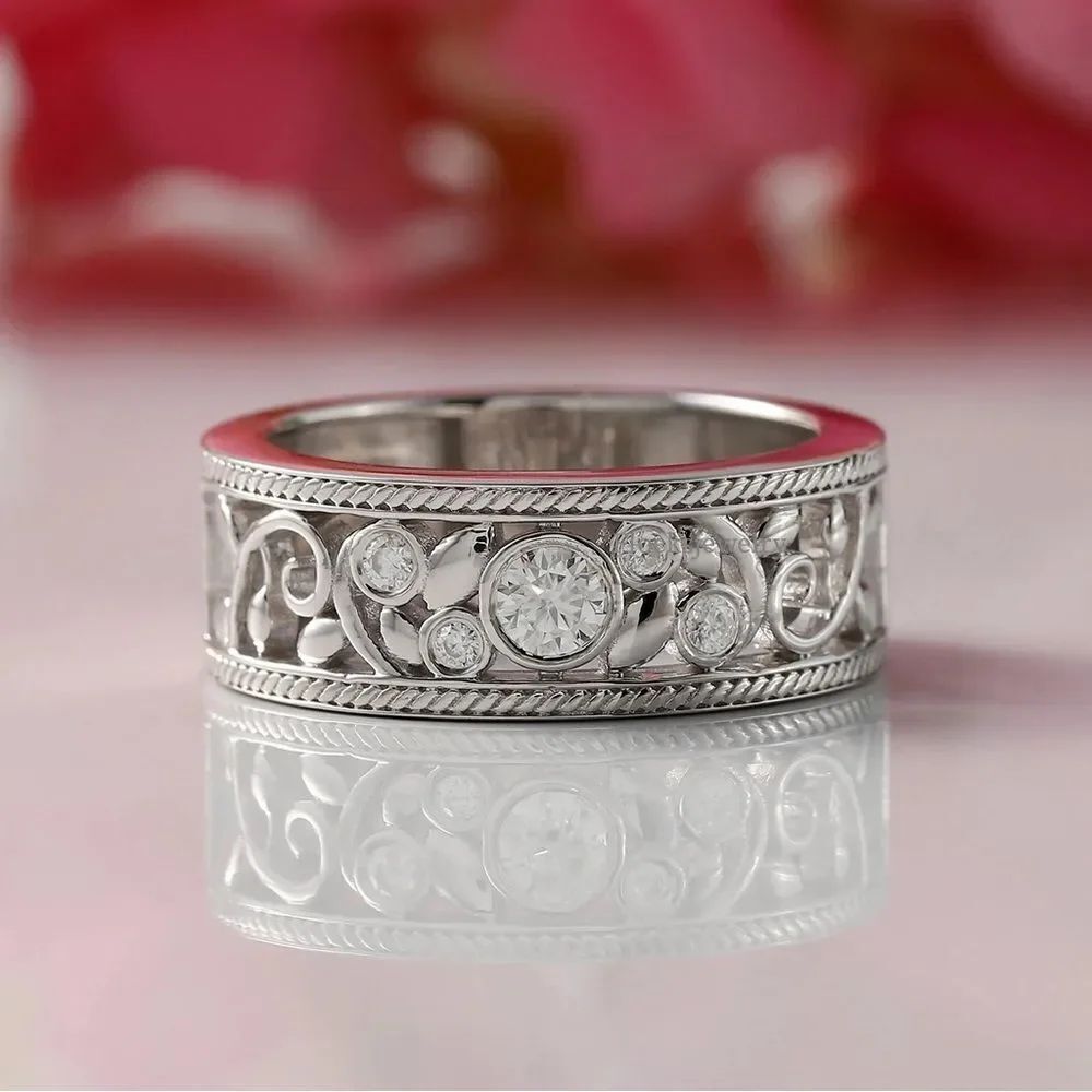 Elegant Silver Floral Ring M1218
